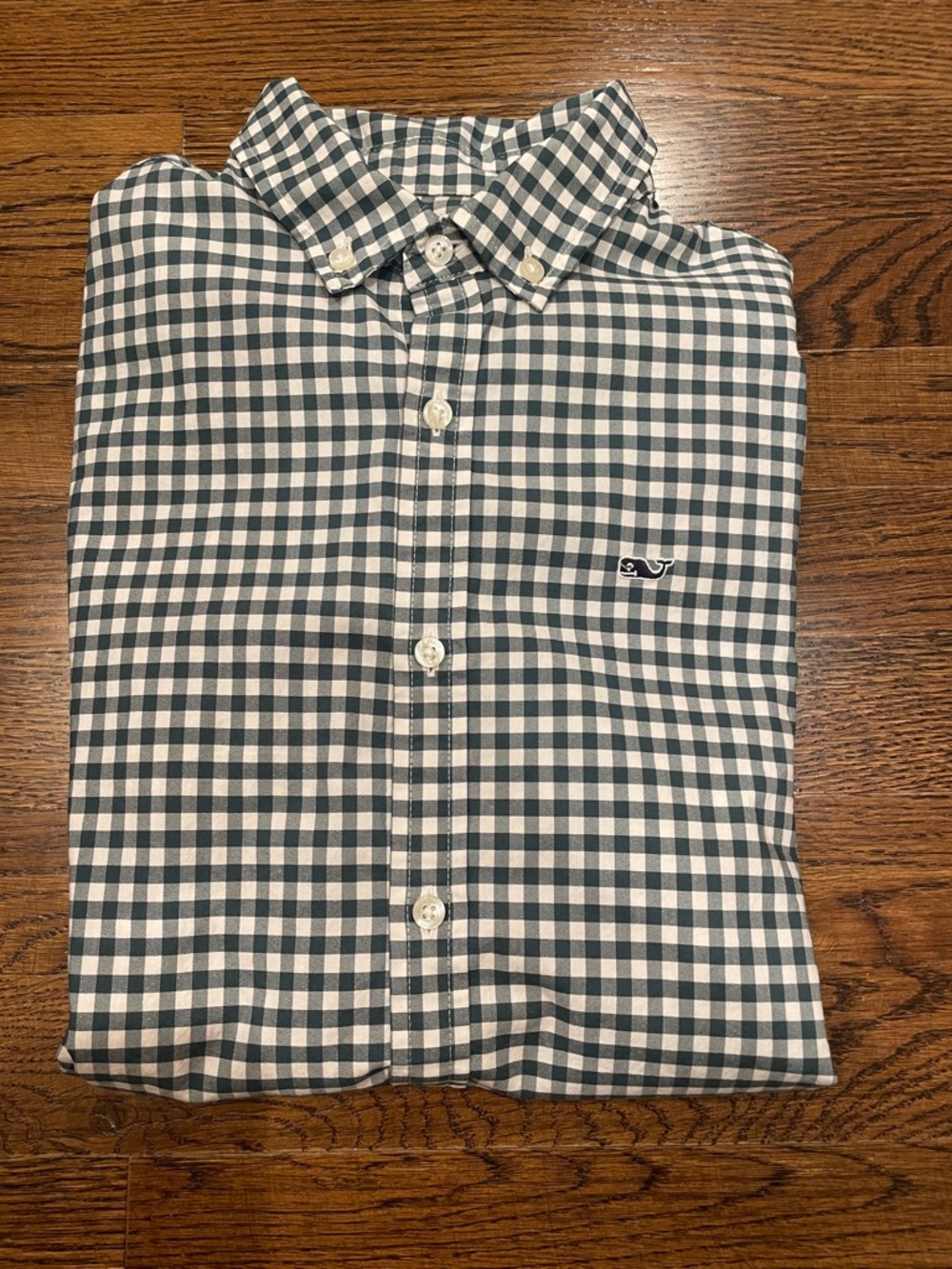 Kids Button-Down Gingham Shirt in Green and White